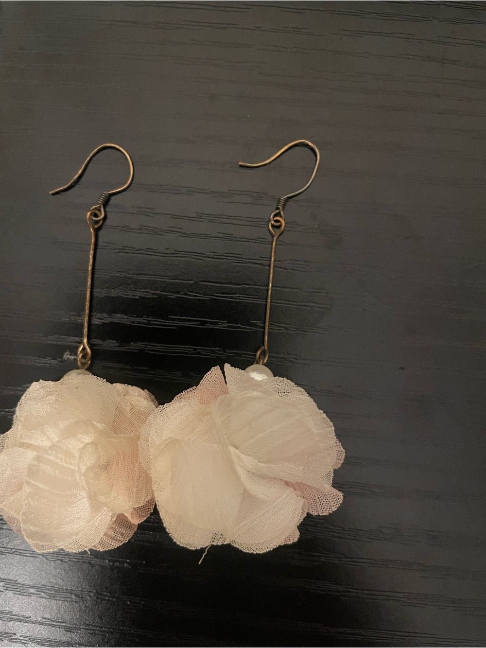 Delicate Cream Floral Drop Earrings - Lightweight Fabric Pom-Pom